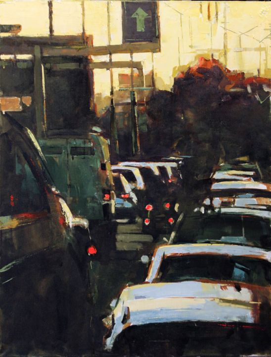 Painting titled "Traffic" by Ed Potapenkov, Original Artwork, Oil