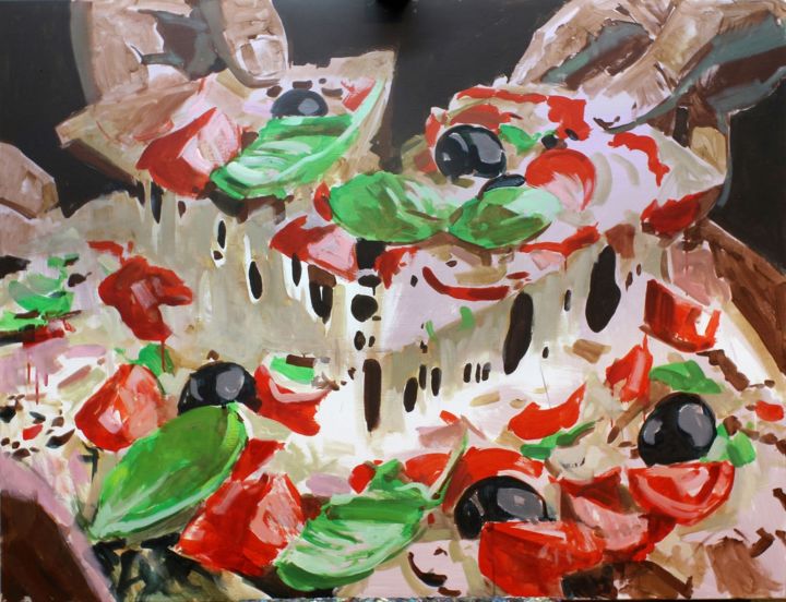 Pintura intitulada "Pizza" por Ed Potapenkov, Obras de arte originais, Óleo