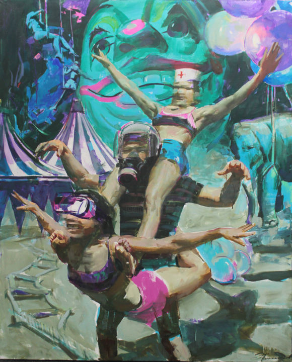 Pintura intitulada "Circus" por Ed Potapenkov, Obras de arte originais, Óleo