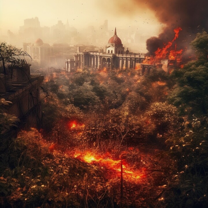 Arte digitale intitolato "The invasion of fire" da Swannai, Opera d'arte originale, Immagine generata dall'IA