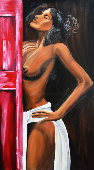 Painting titled "Open Embrace" by Swendrini Gunasekara, Original Art, Oil Mounted on Stretcher frame