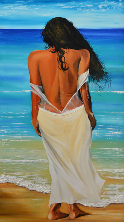 Painting titled "Thalassophile" by Swendrini Gunasekara, Original Artwork, Oil Mounted on Wood Stretcher frame