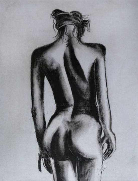 Painting titled "Turn Back" by Swendrini Gunasekara, Original Artwork, Charcoal Mounted on Other rigid panel