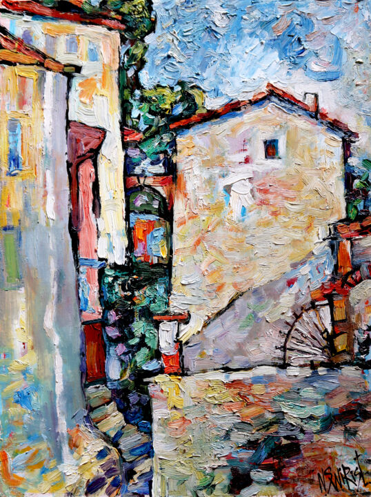 Painting titled "Menton in the morni…" by Nicifor Swiristuhin, Original Artwork, Oil