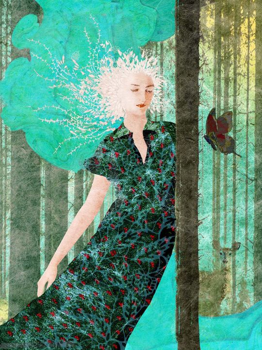 Digital Arts titled "Femme bleu dans la…" by Hel Swynghedauw (Hel), Original Art, Digital Painting