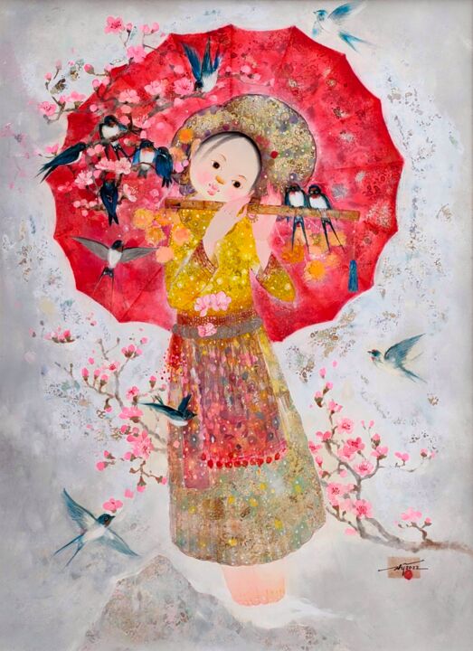 Peinture intitulée "spring colors 2" par Sỹ Nguyễn Văn, Œuvre d'art originale, Laque