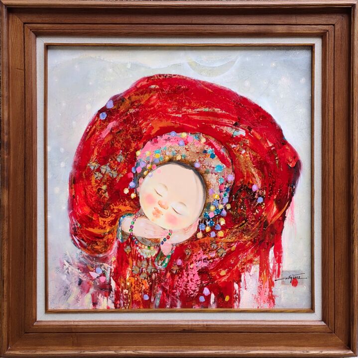 Painting titled "a dream baby" by Sỹ Nguyễn Văn, Original Artwork, Lacquer