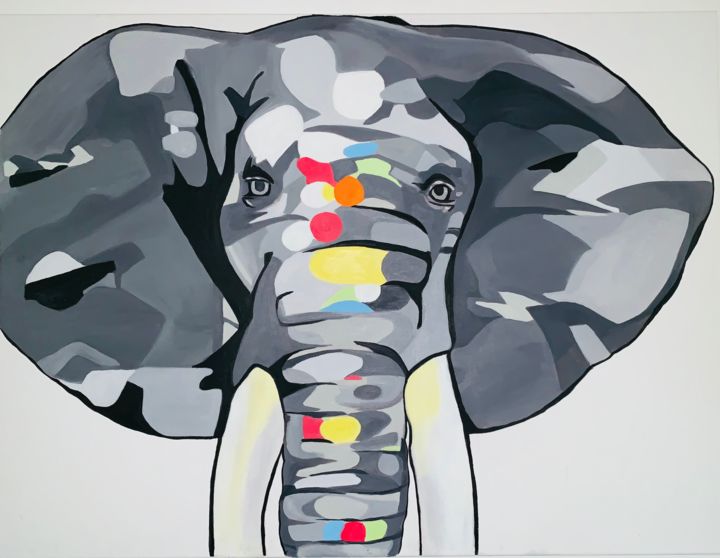 Painting titled "Elefante colores" by Susana Perez, Original Artwork, Oil