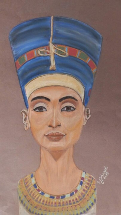 Tekening getiteld "Néfertiti" door Sybartiste, Origineel Kunstwerk, Pastel