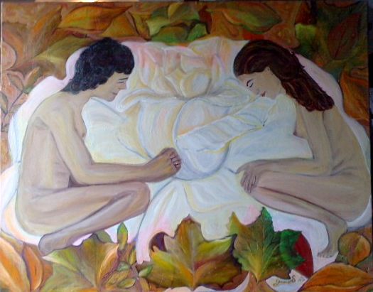 Peinture intitulée "Adam et Ève "la pro…" par Sybartiste, Œuvre d'art originale, Huile