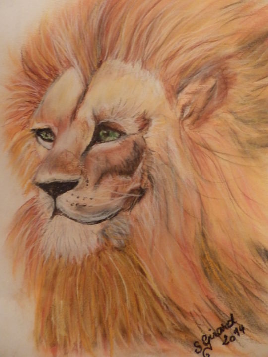 Dessin intitulée "Le roi de la savane" par Sybartiste, Œuvre d'art originale, Pastel