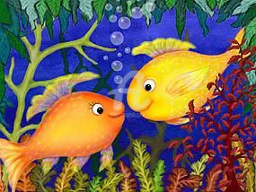 Painting titled "Fishies" by Sybille Sterk, Original Artwork, Oil