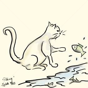 Dibujo titulada "Fishing Cat" por Sybille Sterk, Obra de arte original