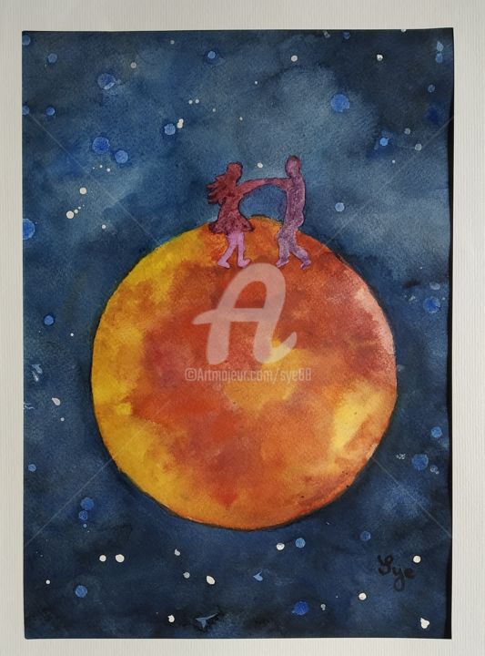 Painting titled "2020-10- SOIR DE LU…" by Sye, Original Artwork, Watercolor