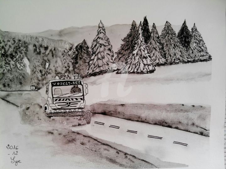Painting titled "2016-12- VOSGES-NET" by Sye, Original Artwork, Ink