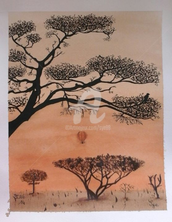 「2016-14- Serengeti」というタイトルの絵画 Syeによって, オリジナルのアートワーク, インク