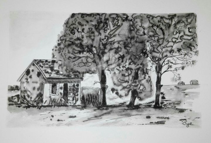 Painting titled "2016 22 Le cabanon…" by Sye, Original Artwork, Ink