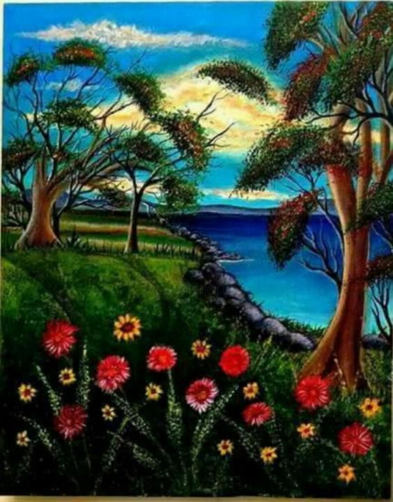 Painting titled "Spring Lake New Jer…" by Syeda Ishrat, Original Artwork, Acrylic