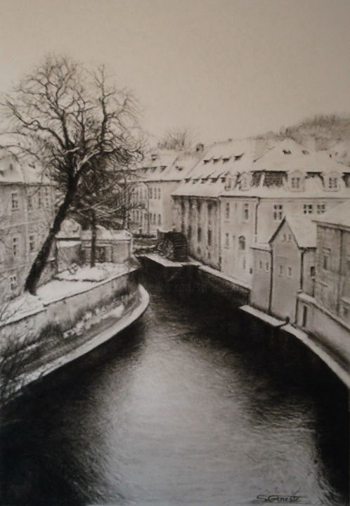 Drawing titled "Quartier de Certovk…" by Sylvie Geneste, Original Artwork, Charcoal