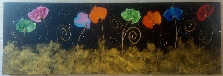 Painting titled "Flowers" by Sylvaine Lissajoux, Original Artwork, Acrylic