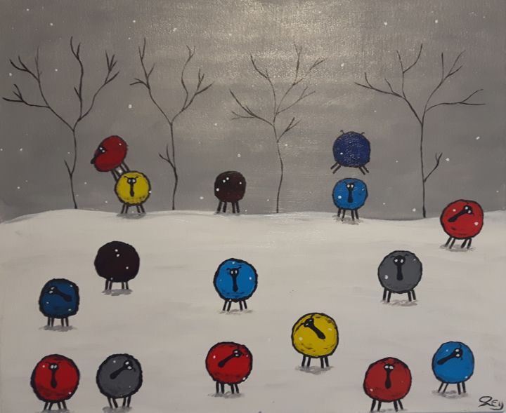 Painting titled "Moutons en folies" by Sy Re, Original Artwork, Acrylic