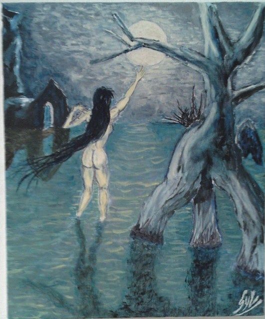 Painting titled "Cueillir la Lune..." by Syl, Original Artwork, Other