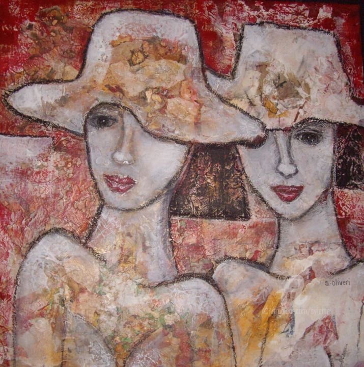 Malerei mit dem Titel "Les deux amies" von Sylvie Oliveri, Original-Kunstwerk, Acryl