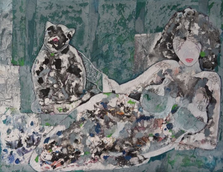 Painting titled "Au vert avec son ch…" by Sylvie Oliveri, Original Artwork, Acrylic