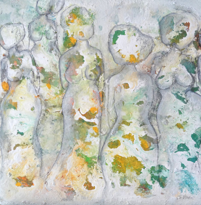 Pittura intitolato "la foule au féminin…" da Sylvie Oliveri, Opera d'arte originale, Acrilico Montato su Telaio per barella…