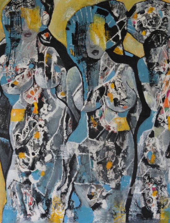 Peinture intitulée "La foule...Qui est…" par Sylvie Oliveri, Œuvre d'art originale, Acrylique