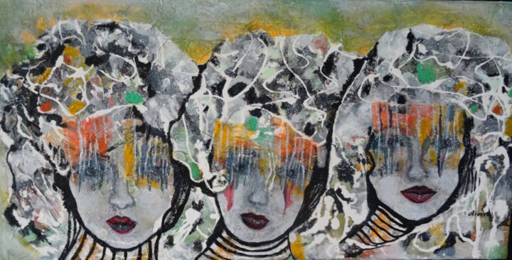 Peinture intitulée "3 amies" par Sylvie Oliveri, Œuvre d'art originale, Acrylique Monté sur Châssis en bois