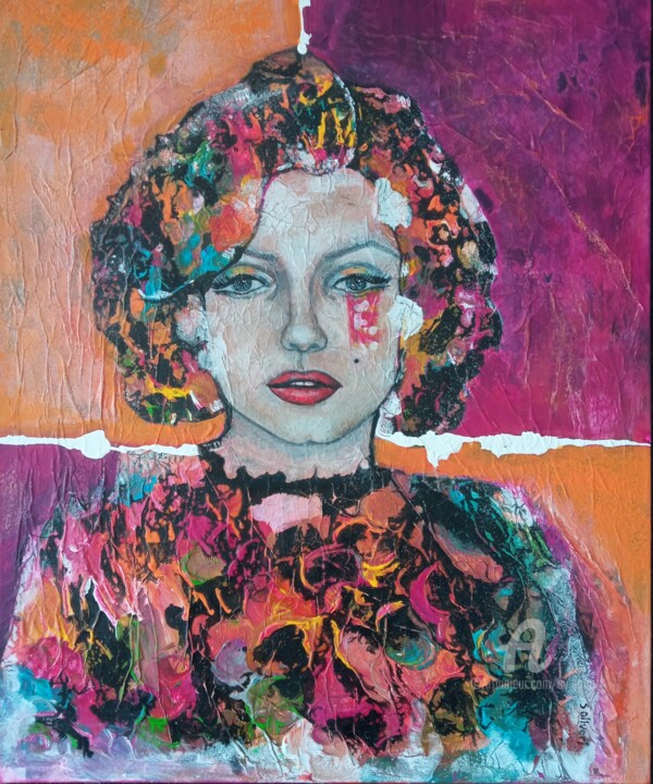 Schilderij getiteld "Icône... Norma" door Sylvie Oliveri, Origineel Kunstwerk, Acryl Gemonteerd op Frame voor houten brancard