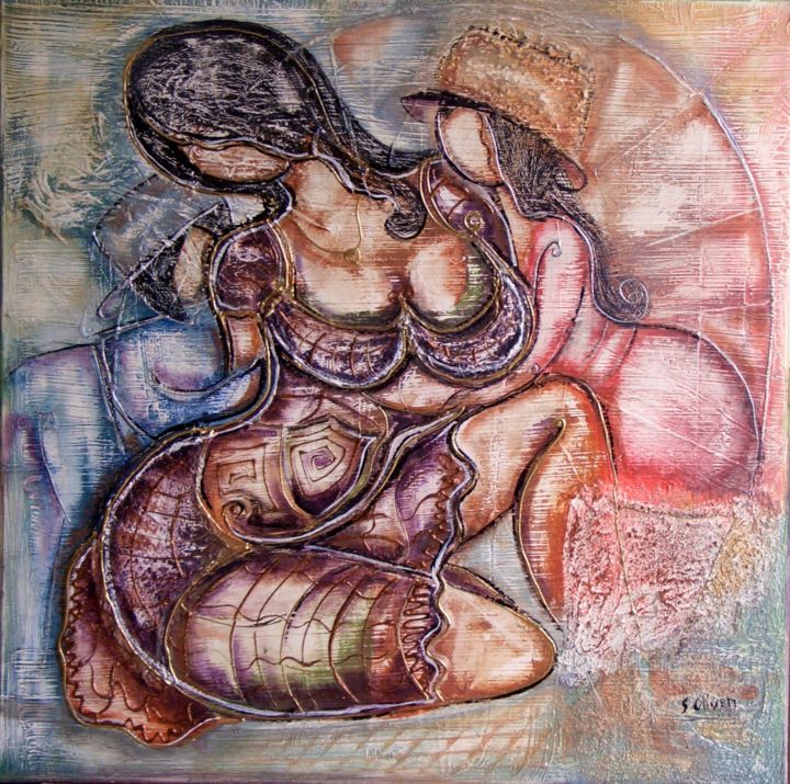 Painting titled "Une maman et ses de…" by Sylvie Oliveri, Original Artwork, Acrylic