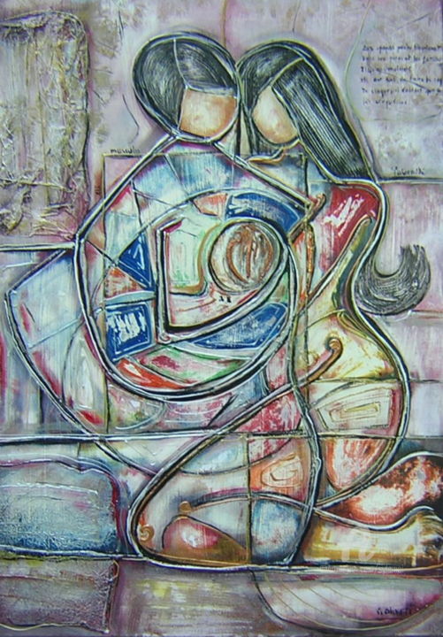 Painting titled "Papa-poule" by Sylvie Oliveri, Original Artwork, Acrylic