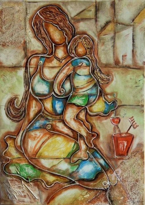 Peinture intitulée "Une mère et sa peti…" par Sylvie Oliveri, Œuvre d'art originale, Acrylique