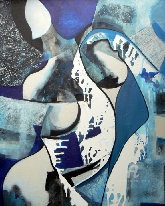 Peinture intitulée "La dame en bleu" par Sylvie Oliveri, Œuvre d'art originale, Acrylique