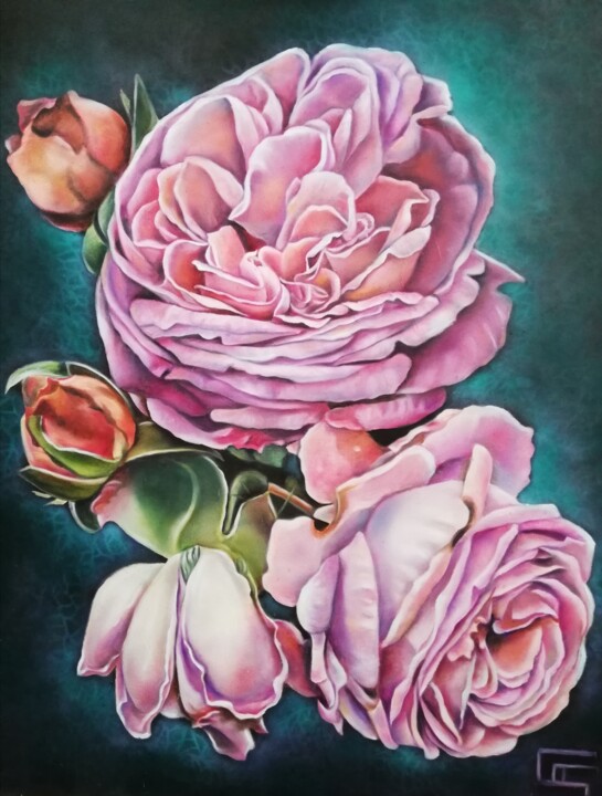 Painting titled "Bouquet" by Sylvie Graziano, Original Artwork, Oil Mounted on Wood Stretcher frame