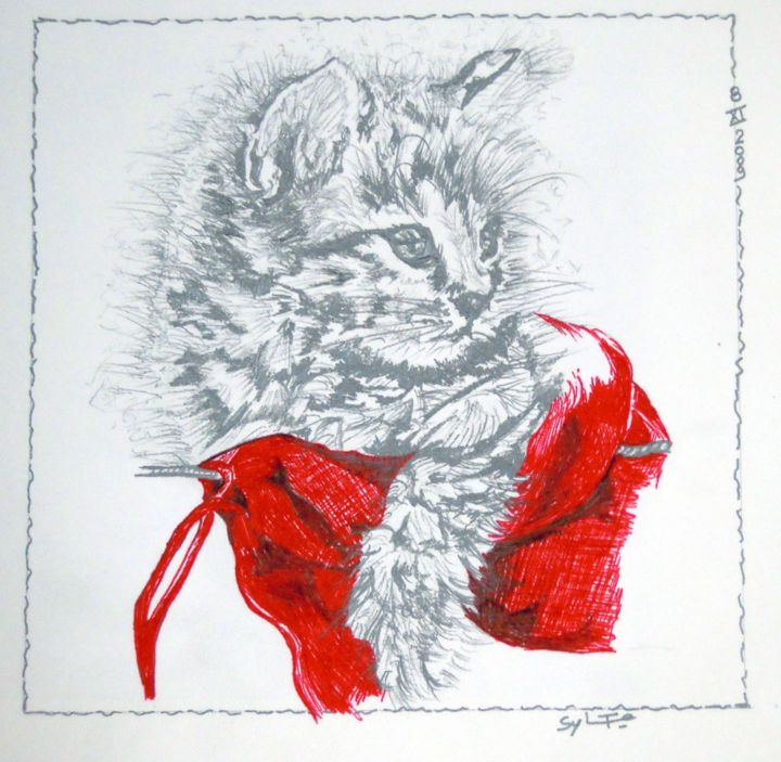 Painting titled "Jeune chat dans un…" by Sylia Tenvelert, Original Artwork, Other