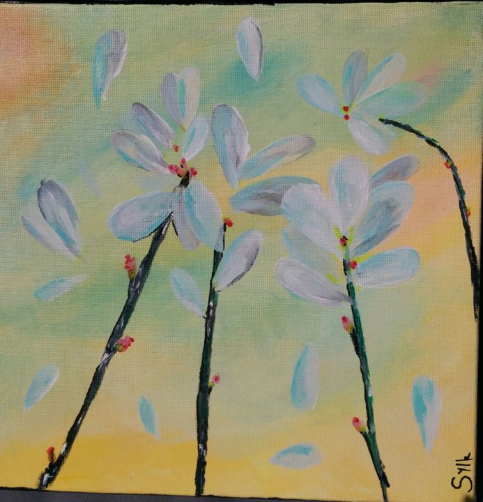 Painting titled "Fleurs au vent" by Sylk, Original Artwork, Acrylic