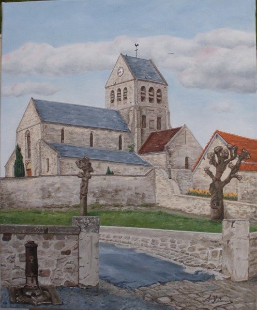 Painting titled "Molinchart, l'Eglise" by Sylvie Kettenmeyer, Original Artwork