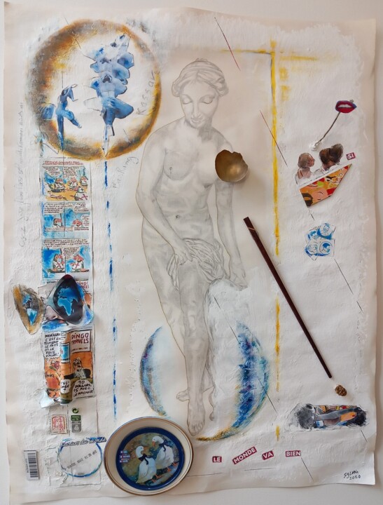Κολάζ με τίτλο "La the Nana" από Sylvain Zabeth, Αυθεντικά έργα τέχνης, Μολύβι