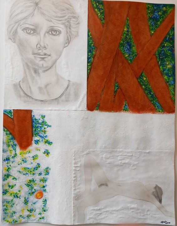 Collages titled "Lagune et mangrove" by Sylvain Zabeth, Original Artwork, Acrylic