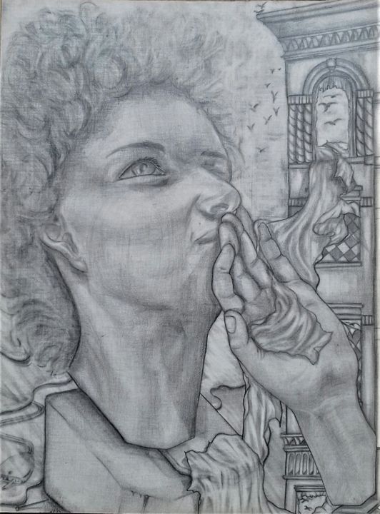 "le buste 'Agnès '" başlıklı Resim Sylvain Zabeth tarafından, Orijinal sanat, Kalem