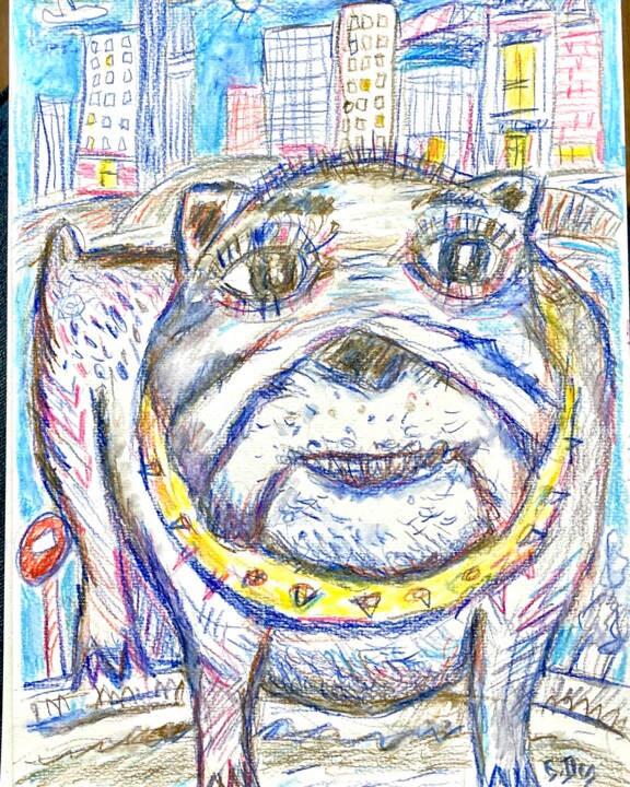 Peinture intitulée "peinture chien boul…" par Sylvain Dez, Œuvre d'art originale, Encre