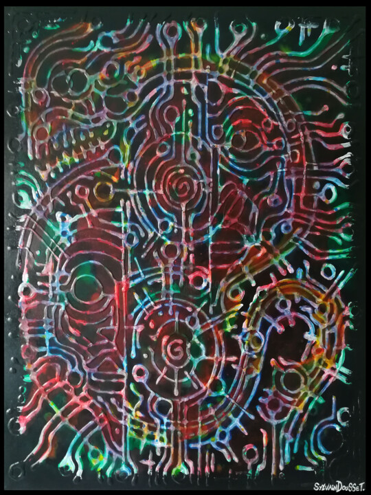 Painting titled "Portrait Serpent Vi…" by Sylvain Dousset, Original Artwork, Acrylic Mounted on Wood Stretcher frame