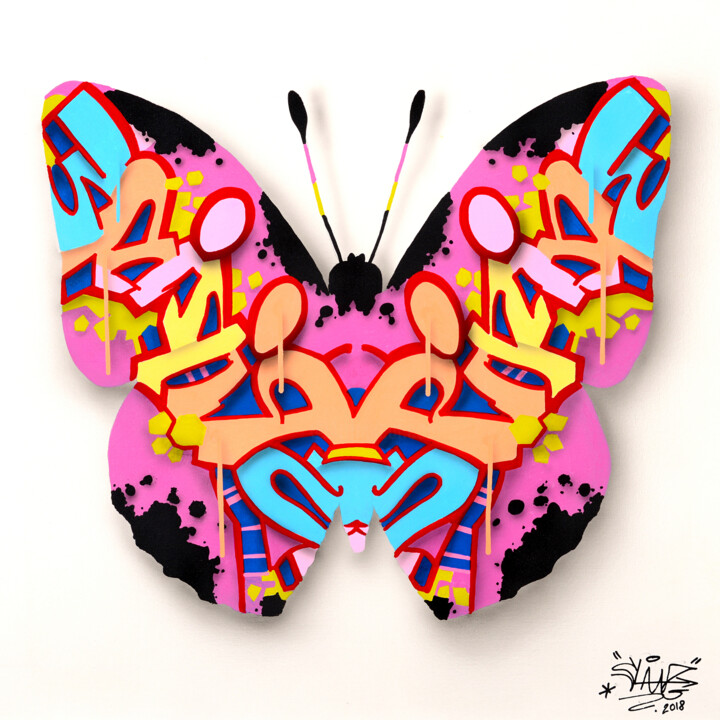 Pintura intitulada "urban-butterfly-26-…" por Sylvain Lang, Obras de arte originais, Acrílico