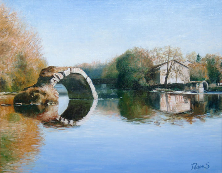 Peinture intitulée "Le pont roman" par Sylvain Perron, Œuvre d'art originale, Huile