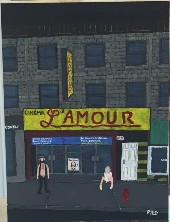 Schilderij getiteld "Le Cinéma l'Amour" door Sylvain Piteau, Origineel Kunstwerk, Acryl