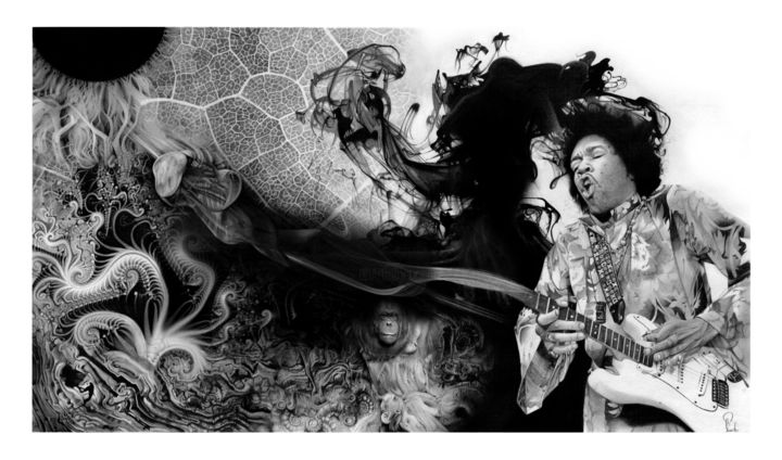 Dibujo titulada "Synésthésie Hendrix…" por Sylvain Puech, Obra de arte original, Lápiz