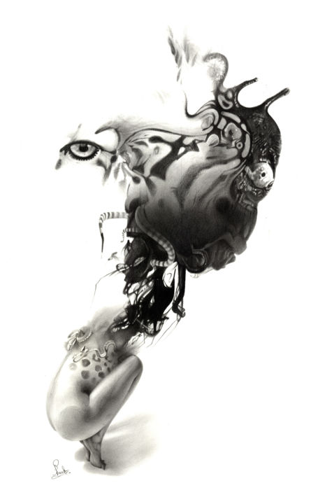 Σχέδιο με τίτλο "Demonoid" από Sylvain Puech, Αυθεντικά έργα τέχνης, Γραφίτης